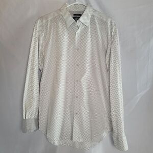 Joseph Abboud Men's Button Down Micro Print White Long Sleeve Shirt Size Large